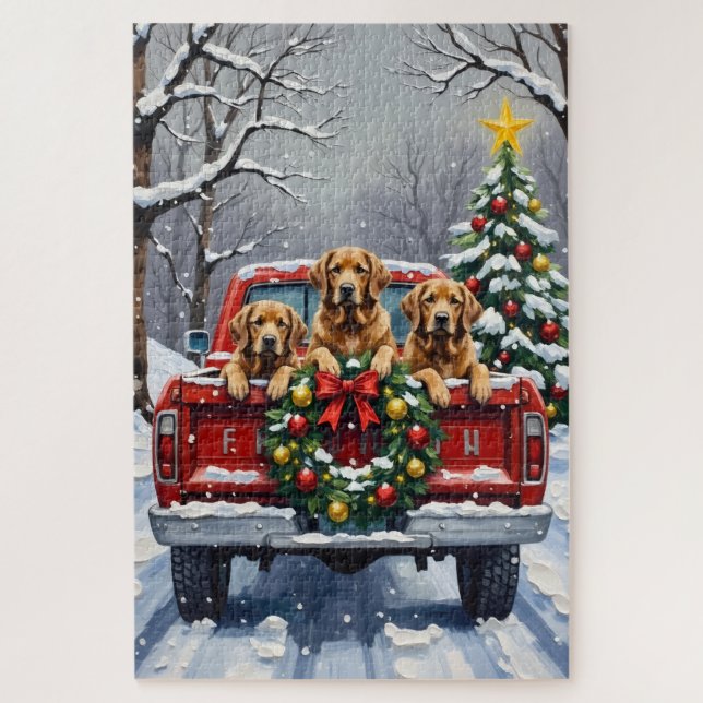 Chesapeake Bay Retriever Christmas Red Truck  (Vertikal)