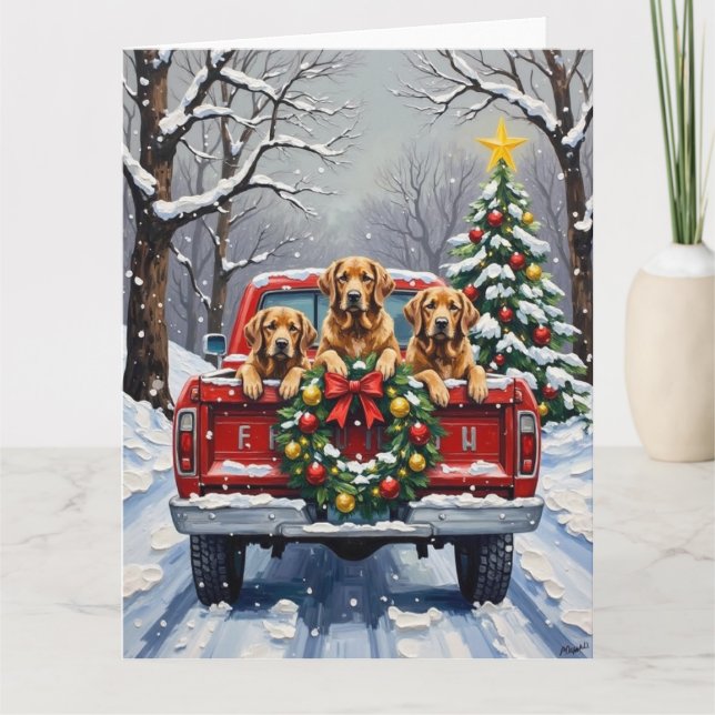 Chesapeake Bay Retriever Christmas Red Truck  Karte (Vorderseite)