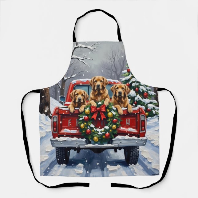 Chesapeake Bay Retriever Christmas Red Truck  Schürze (Vorderseite)
