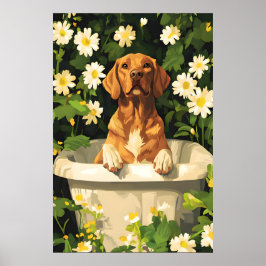 Chesapeake Bay Retriever In Bathtub Poster, Funny Poster