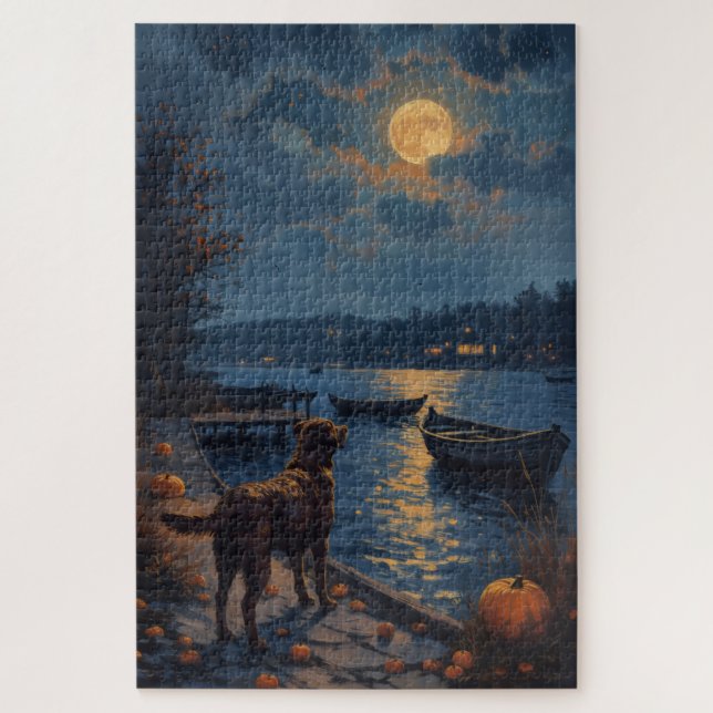Chesapeake Bay Retriever Lakeside Halloween Kunst (Vertikal)