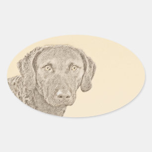 Chesapeake Bay Retriever Malerei Original Dog Art Ovaler Aufkleber