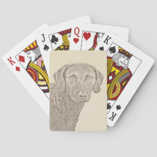 Chesapeake Bay Retriever Malerei Original Hund Kun Spielkarten