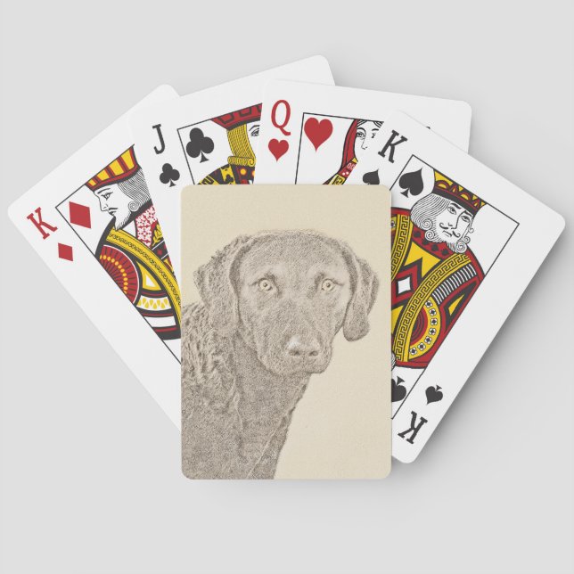 Chesapeake Bay Retriever Malerei Original Hund Kun Spielkarten (Rückseite)