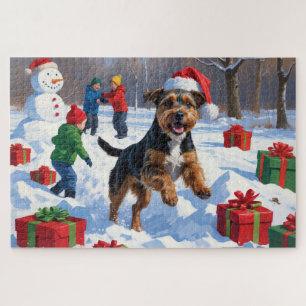 Chesapeake Bay Retriever Schnee mit Weihnachtsmütz