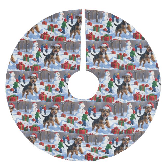 Chesapeake Bay Retriever Schnee mit Weihnachtsmütz Polyester Weihnachtsbaumdecke (Vorderseite)