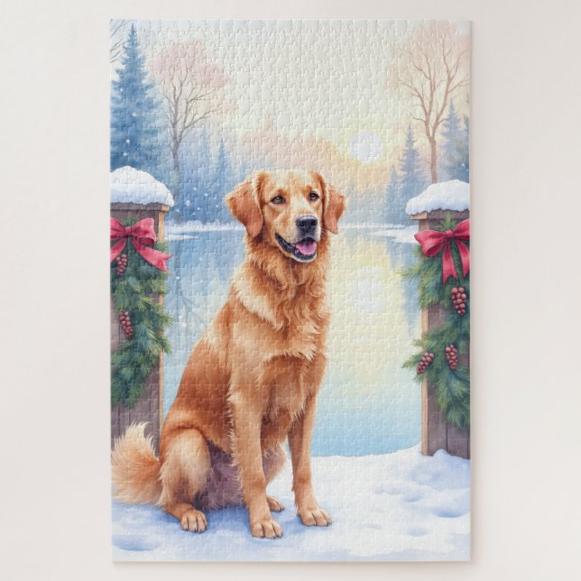 Chesapeake Bay Retriever Winter Lakeside Christmas (Vertikal)
