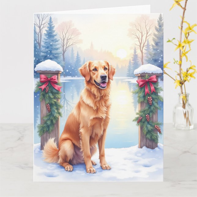 Chesapeake Bay Retriever Winter Lakeside Christmas Karte (Gelbe Blume)