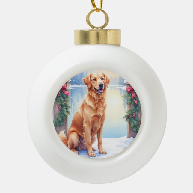 Chesapeake Bay Retriever Winter Lakeside Christmas Keramik Kugel-Ornament (Vorderseite)