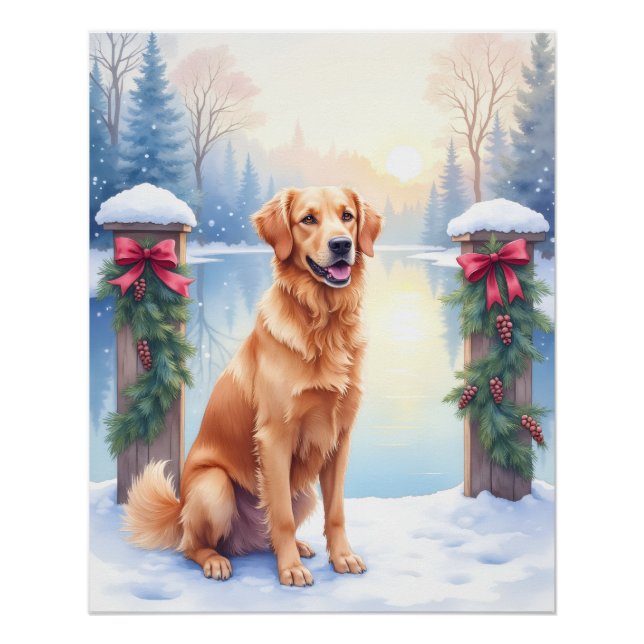 Chesapeake Bay Retriever Winter Lakeside Christmas Poster (Vorderseite)