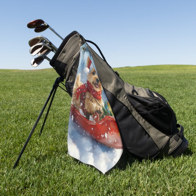 Chesapeake Bay Terrier Dog in Sledge Weihnachten Golfhandtuch (Gras)