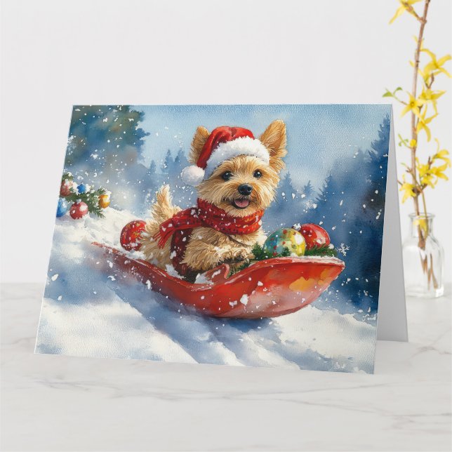 Chesapeake Bay Terrier Dog in Sledge Weihnachten Karte (Gelbe Blume)