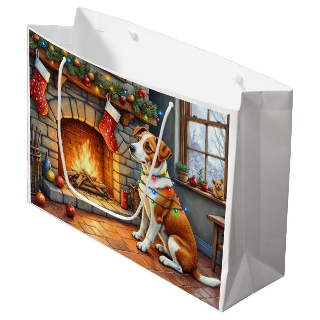 Chesapeake Bay Terrier Fireplace Christmas Lights Große Geschenktüte (Vorderseite Schrägansicht)