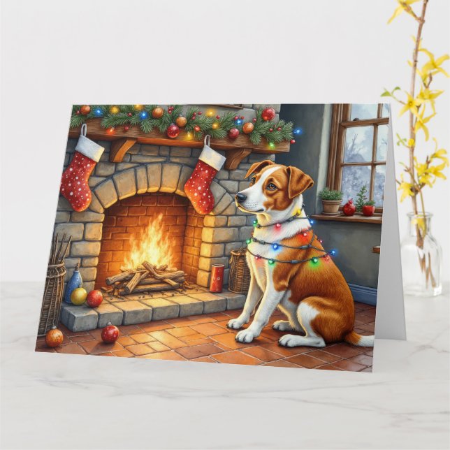 Chesapeake Bay Terrier Fireplace Christmas Lights Karte (Gelbe Blume)