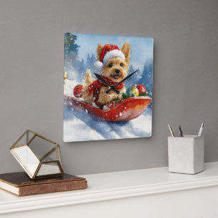 Chesapeake Bay Terrier Hund im Schlitten Weihnacht Quadratische Wanduhr