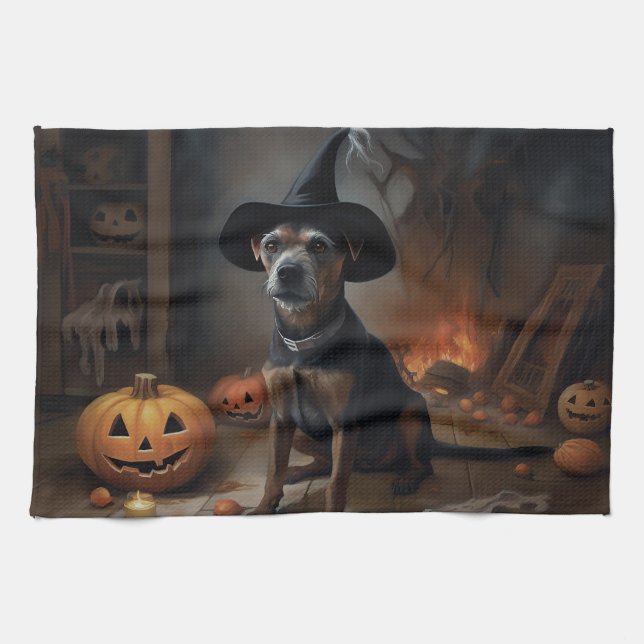 Chesapeake Bay Terrier Pumpkins Halloween Beängsti Geschirrtuch (Horizontal)