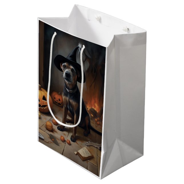 Chesapeake Bay Terrier Pumpkins Halloween Beängsti Mittlere Geschenktüte (Vorderseite Schrägansicht)