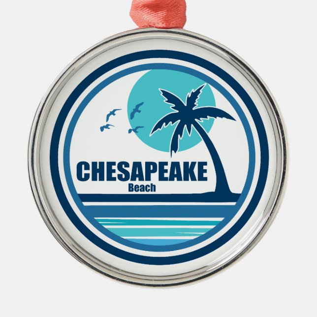 Chesapeake Beach Maryland Palm Tree Birds Ornament Aus Metall (Vorne)