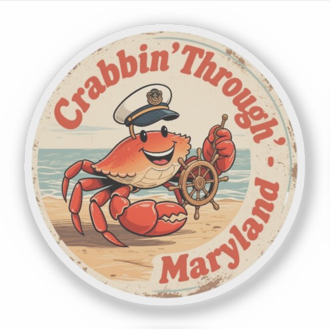 Chesapeake Charm_ Maryland Crab Captain Vintag Aufkleber (Vorderseite)