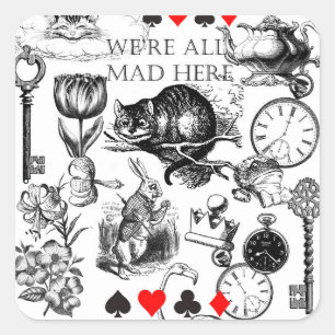 Cheshire Cat classic Alice im Wunderland mad Quadratischer Aufkleber