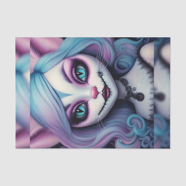 Cheshire Cat Girl Wonderland Decoupage Paper Seidenpapier (Vorderseite)