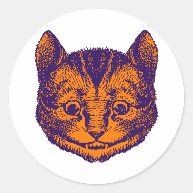 Cheshire Cat Inked Lila Orange Runder Aufkleber (Vorderseite)