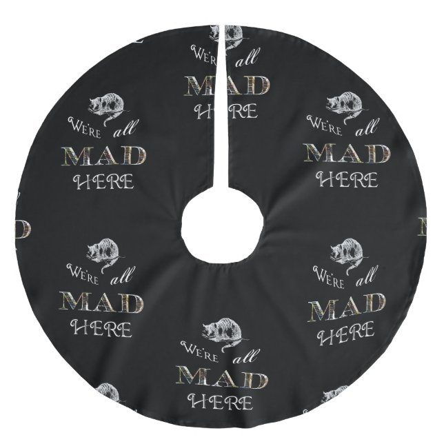 Cheshire Cat Mad Alice Black Tree Skirt Polyester Weihnachtsbaumdecke (Vorderseite)
