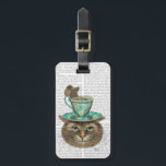 Cheshire Cat mit Cup auf Kopf Gepäckanhänger<br><div class="desc">Tiere & Natur</div>