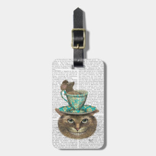 Cheshire Cat mit Cup auf Kopf Gepäckanhänger
