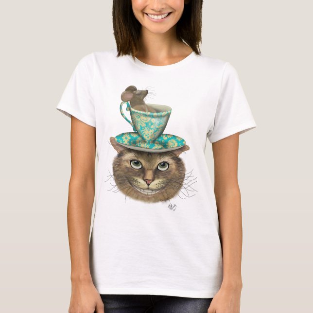 Cheshire Cat mit Cup auf Kopf T-Shirt (Vorderseite)