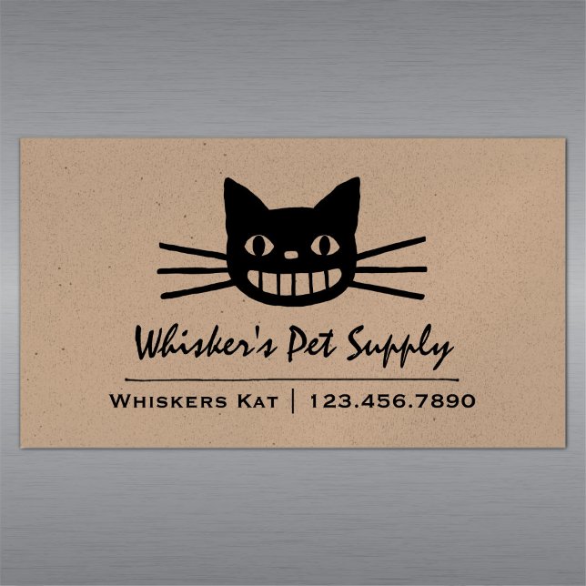 Cheshire Cat mit Long Whiskers | Crazy Black Cat Magnetische Visitenkarte (Von Creator hochgeladen)