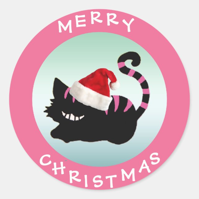 Cheshire Cat Pink Weihnachtskleber Runder Aufkleber (Vorderseite)