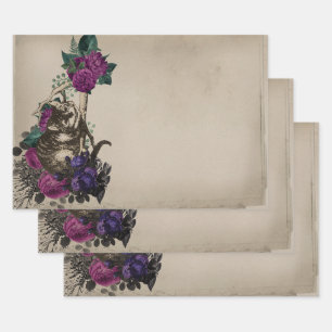 Cheshire Cat und Lila florale Alice im Wunderland Geschenkpapier Set