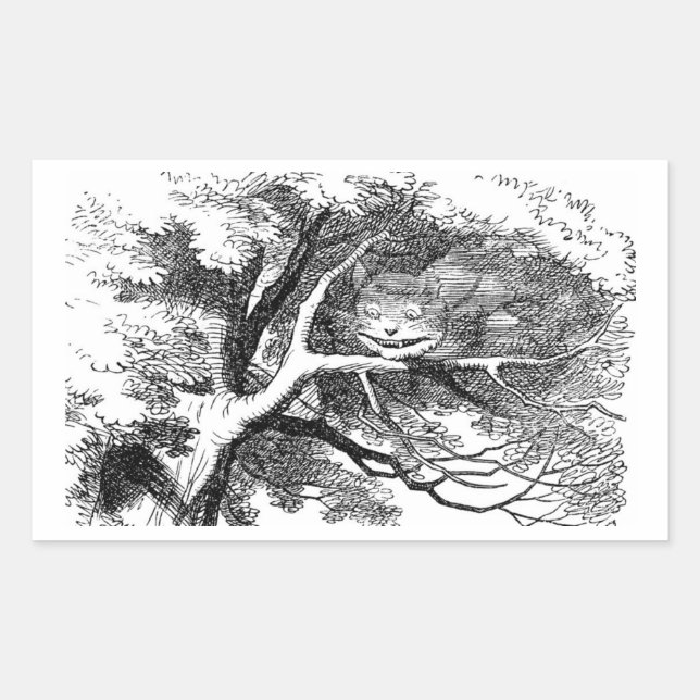 Cheshire Cat Versteckt in einem Baum Rechteckiger Aufkleber (Vorderseite)