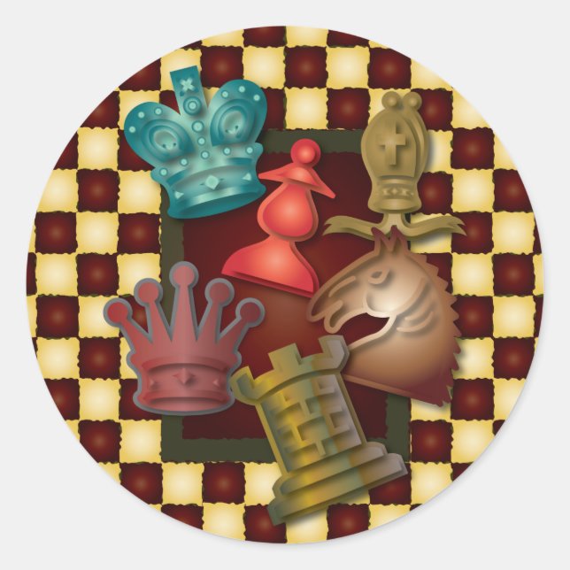 Chess Design King Queen Knight Bishop Pawn Runder Aufkleber (Vorderseite)