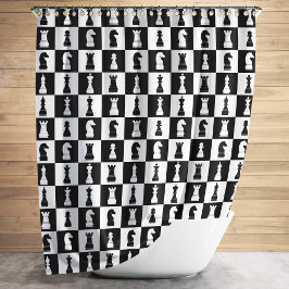 Chess Game Figures Pattern Black And White Duschvorhang