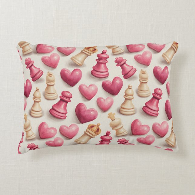Chess & Hearts Valentines Pattern Dekokissen (Vorderseite)