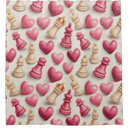 Chess & Hearts Valentines Pattern Duschvorhang