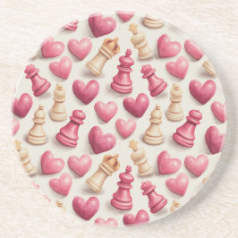 Chess & Hearts Valentines Pattern Getränkeuntersetzer