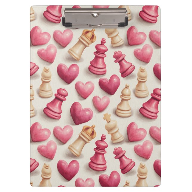 Chess & Hearts Valentines Pattern Klemmbrett (Vorderseite)