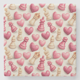 Chess & Hearts Valentines Pattern Steinuntersetzer