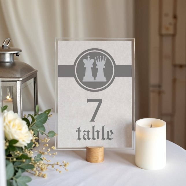 Chess King and Queen Wedding Table Card, Gray Tischnummer (Chess King and Queen Wedding Table Card)