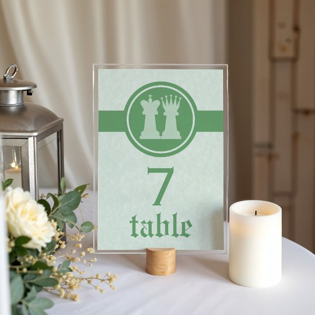 Chess King and Queen Wedding Table Card, Green Tischnummer (Green Chess King and Queen Wedding Table Card)