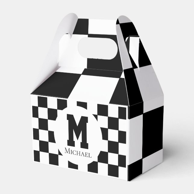 Chess Themed Birthday Party Checked Monogram Geschenkschachtel (Vorderseite)
