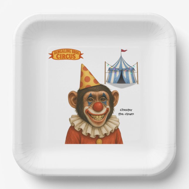 Chester der Schimpansenclown Pappteller (Vorderseite)
