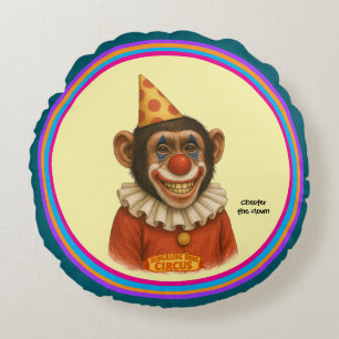 Chester der Schimpansenclown Rundes Kissen