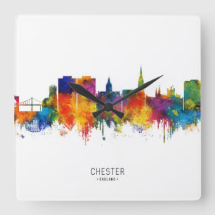 Chester England Skyline Quadratische Wanduhr