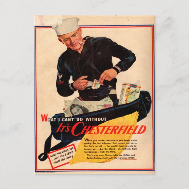 Chesterfield-Zigaretten der 40er Jahre und mit See Postkarte (Vorderseite)