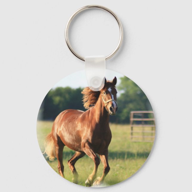 Chestnut Galloping Horse Keychain Schlüsselanhänger (Vorderseite)