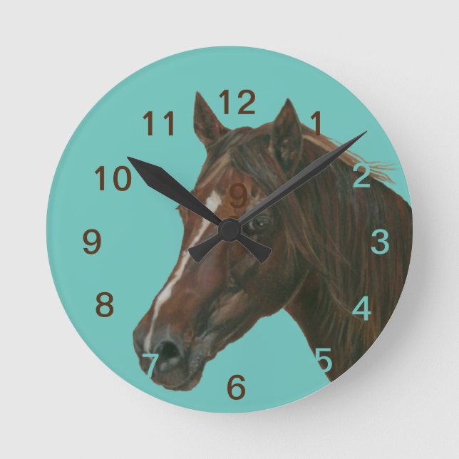 Chestnut mare horse portrait equine painting runde wanduhr (Vorderseite)